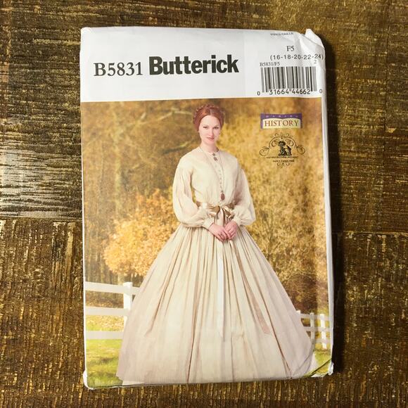Butterick Sewing Pattern 5831 Civil War 1860 Costume Dress Petticoat 16-24 UNCUT - Picture 1 of 3